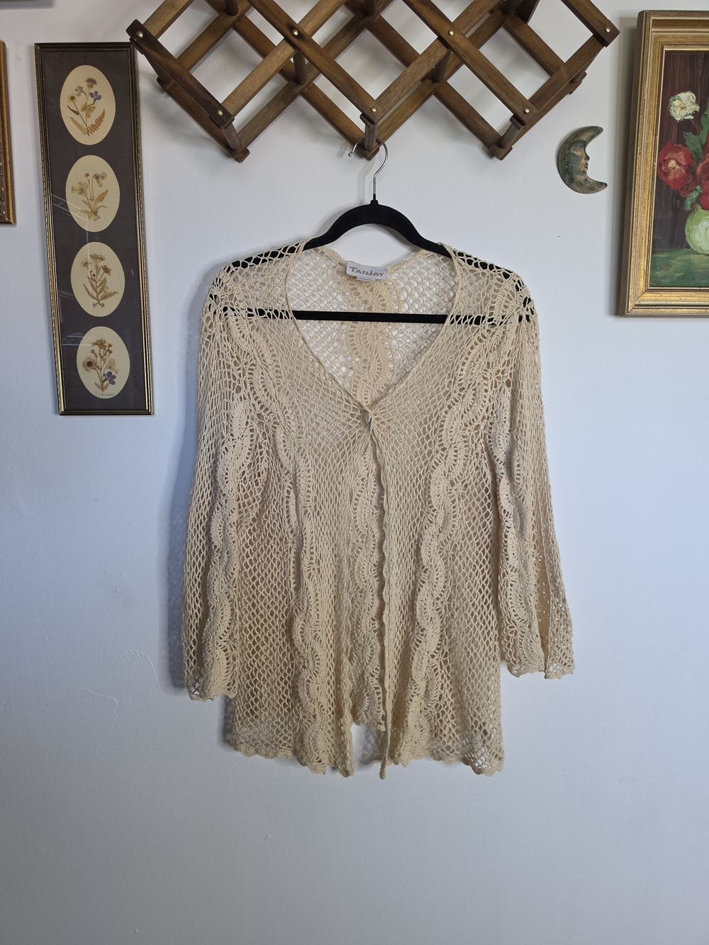 Bohemian Open-Knit Crochet Cardigan in Cream